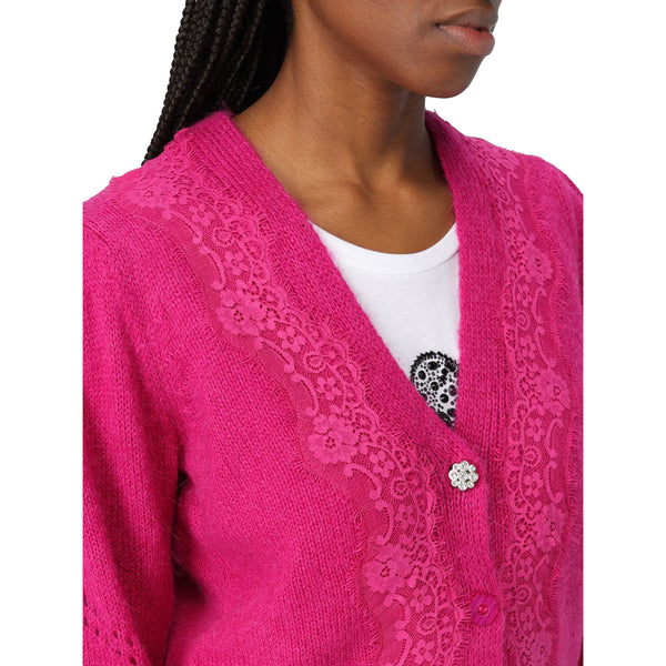 Cardigan Donna con pizzo e bottoni Fucsia dettaglio ravvicinato