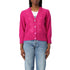 Cardigan Donna con pizzo e bottoni Fucsia modella frontale