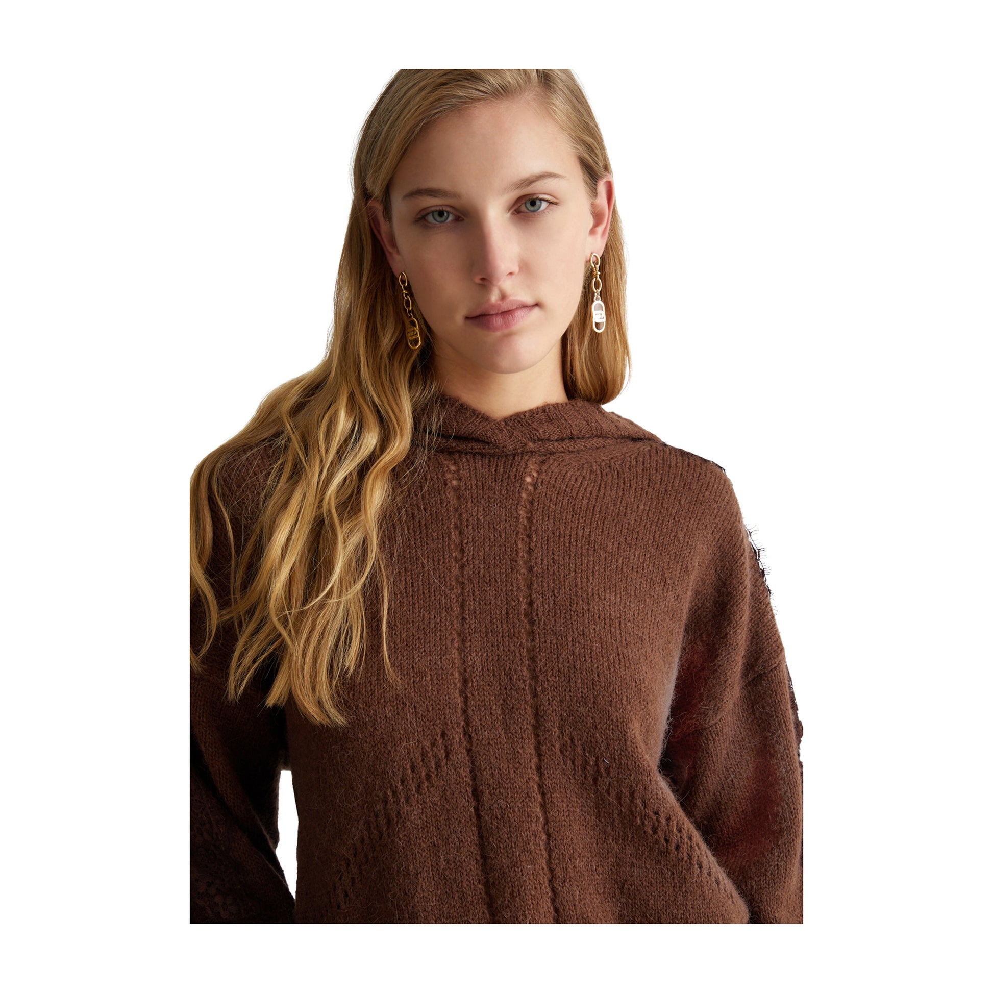 Maglione Donna con cappuccio Marrone dettaglio