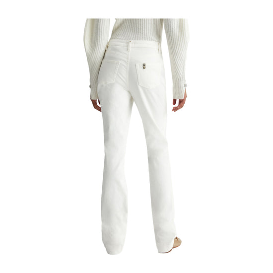 Pantaloni straight Donna in velluto bianco modella retro