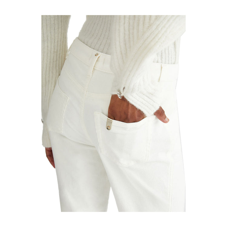 Pantaloni straight Donna in velluto bianco dettaglio retro