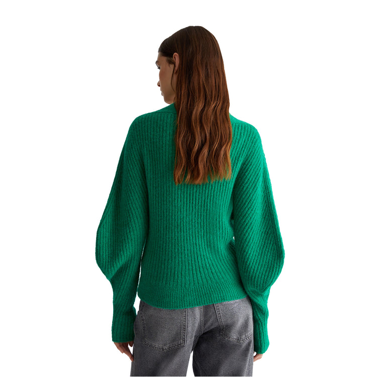 Cardigan donna in misto lana a coste Verde modella retro