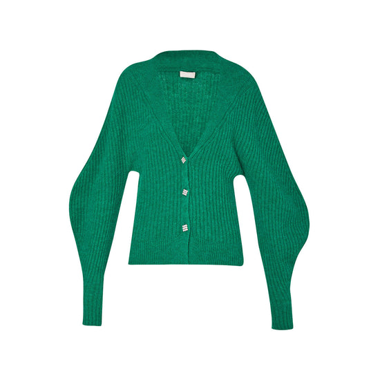 Cardigan donna in misto lana a coste Verde