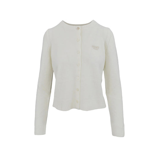 Cardigan Donna girocollo in lana e alpaca Bianco