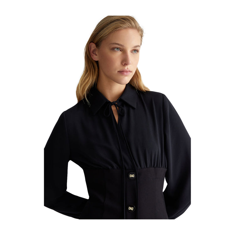 Abito Donna Chemisier Stretch Nero modella ravvicinata