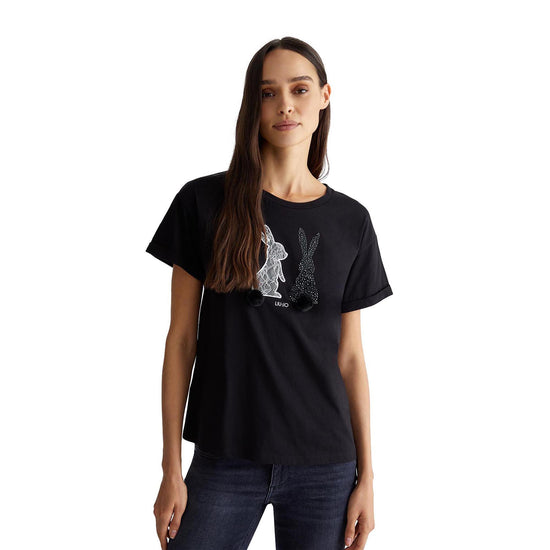 T-shirt Nera Donna con disegni frontali