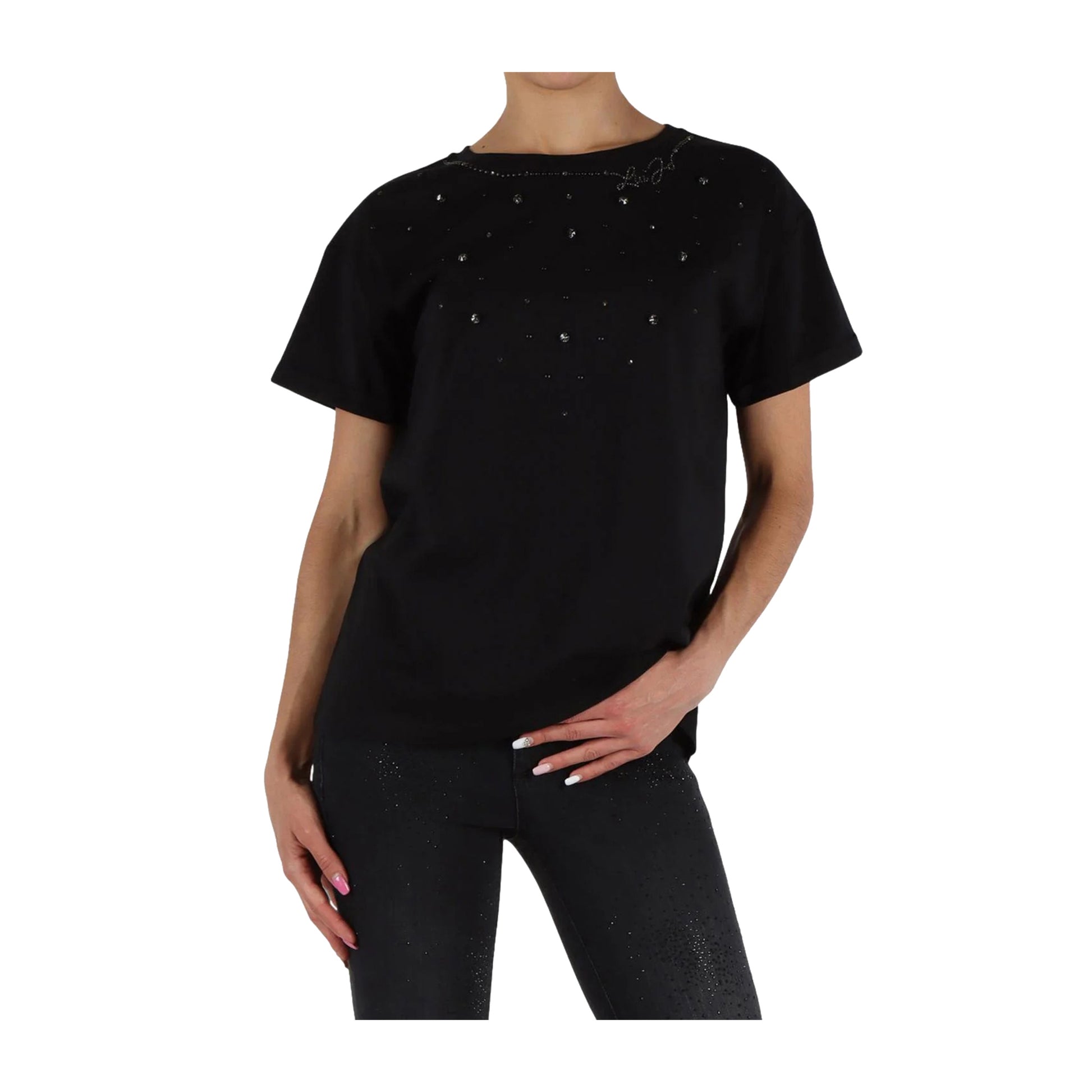 T-shirt Donna con applicazioni Nero