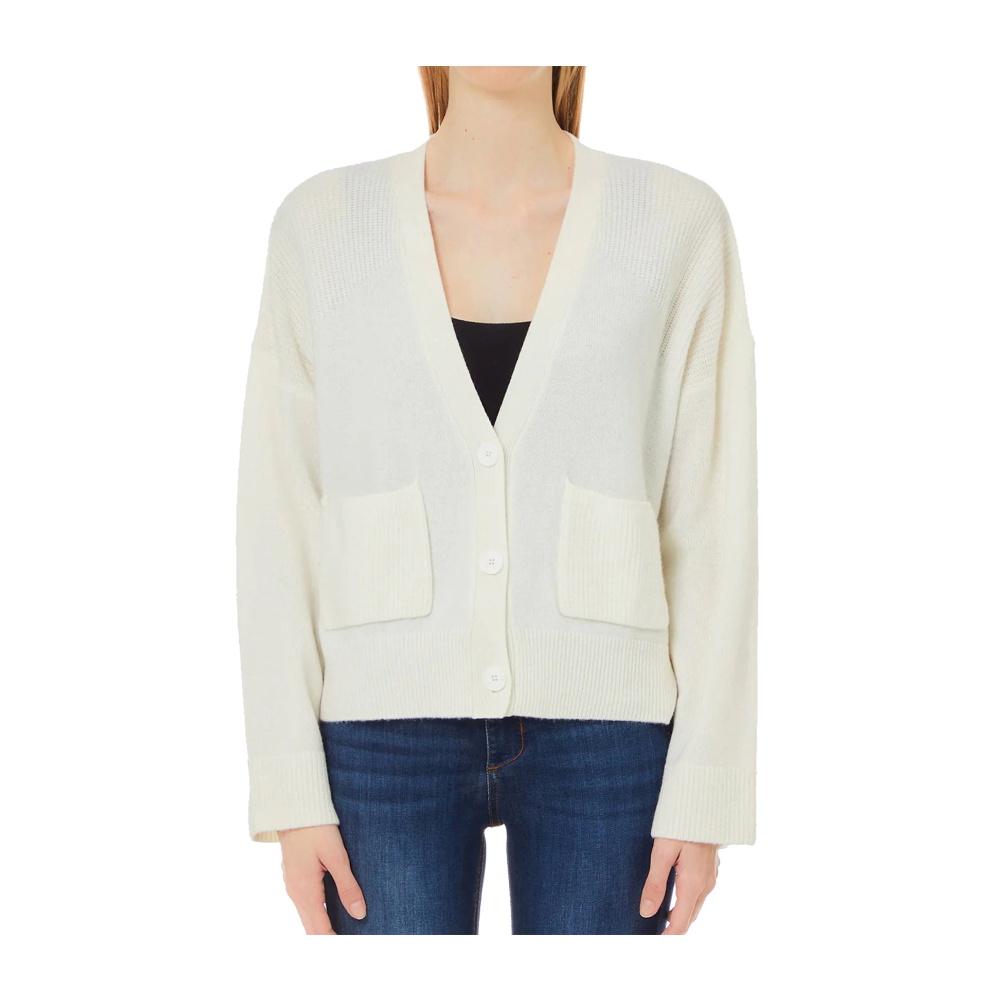 Cardigan Donna con tasche Bianco frontale