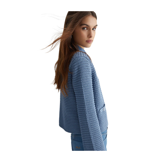 Cardigan Donna in maglia Blu modella laterale