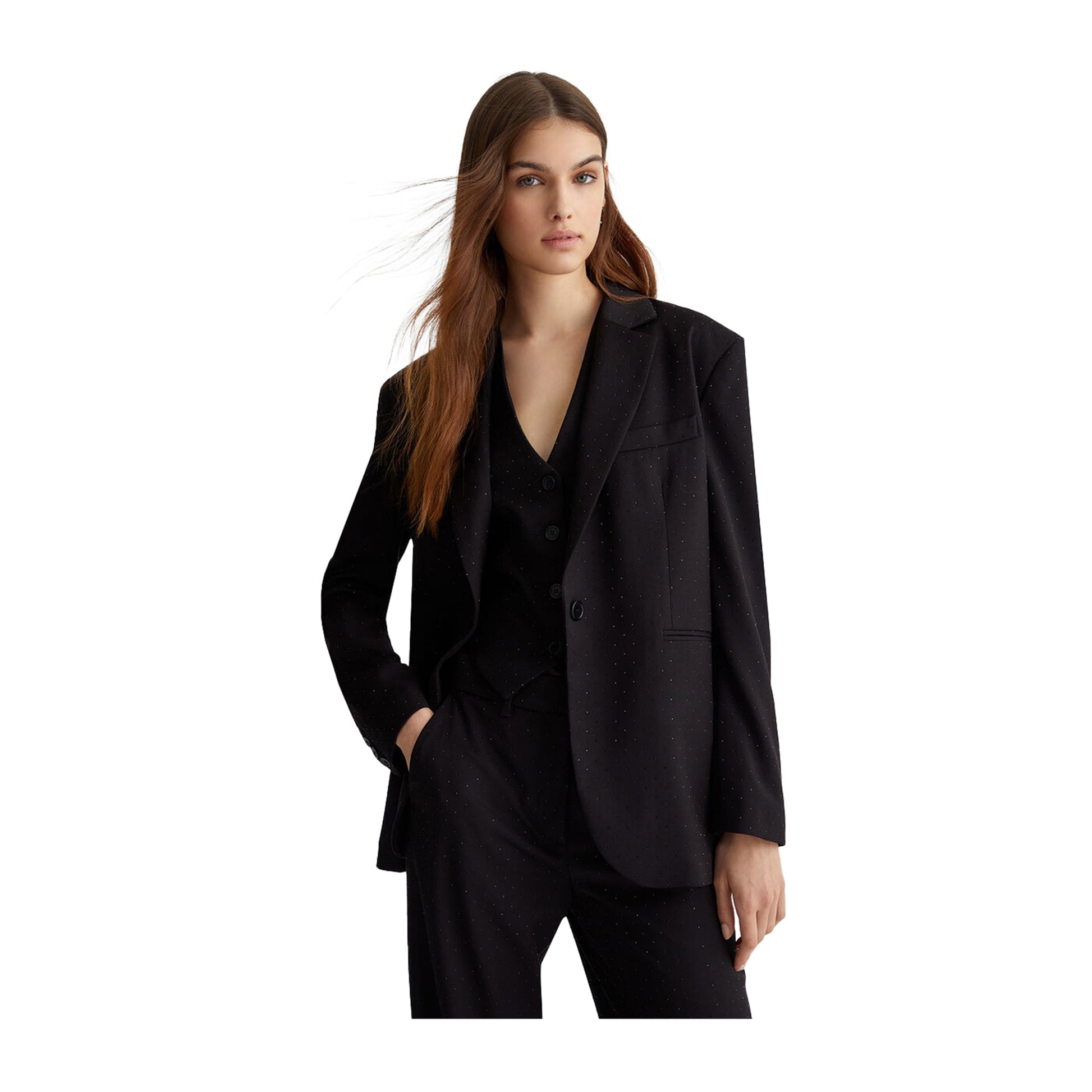 Blazer Donna in Twill Nero modella frontale