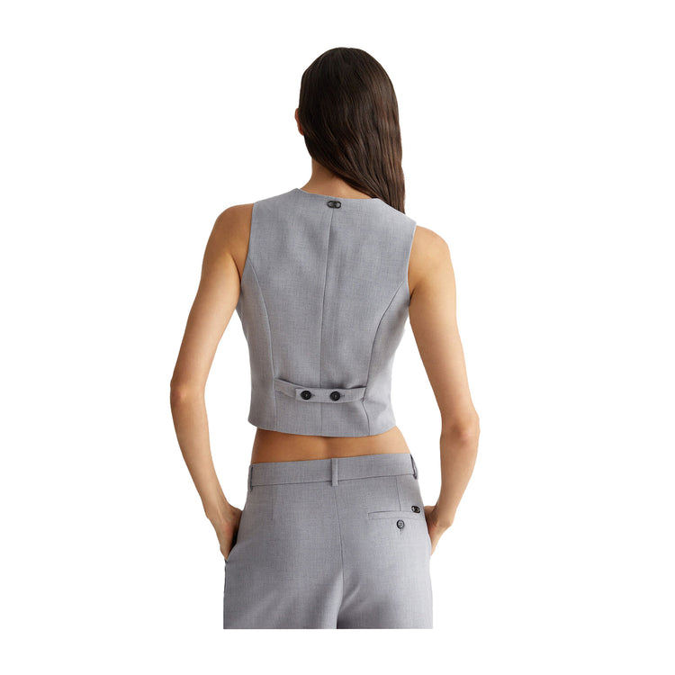 Gilet Donna in Twill grigio con scollo a V modella retro