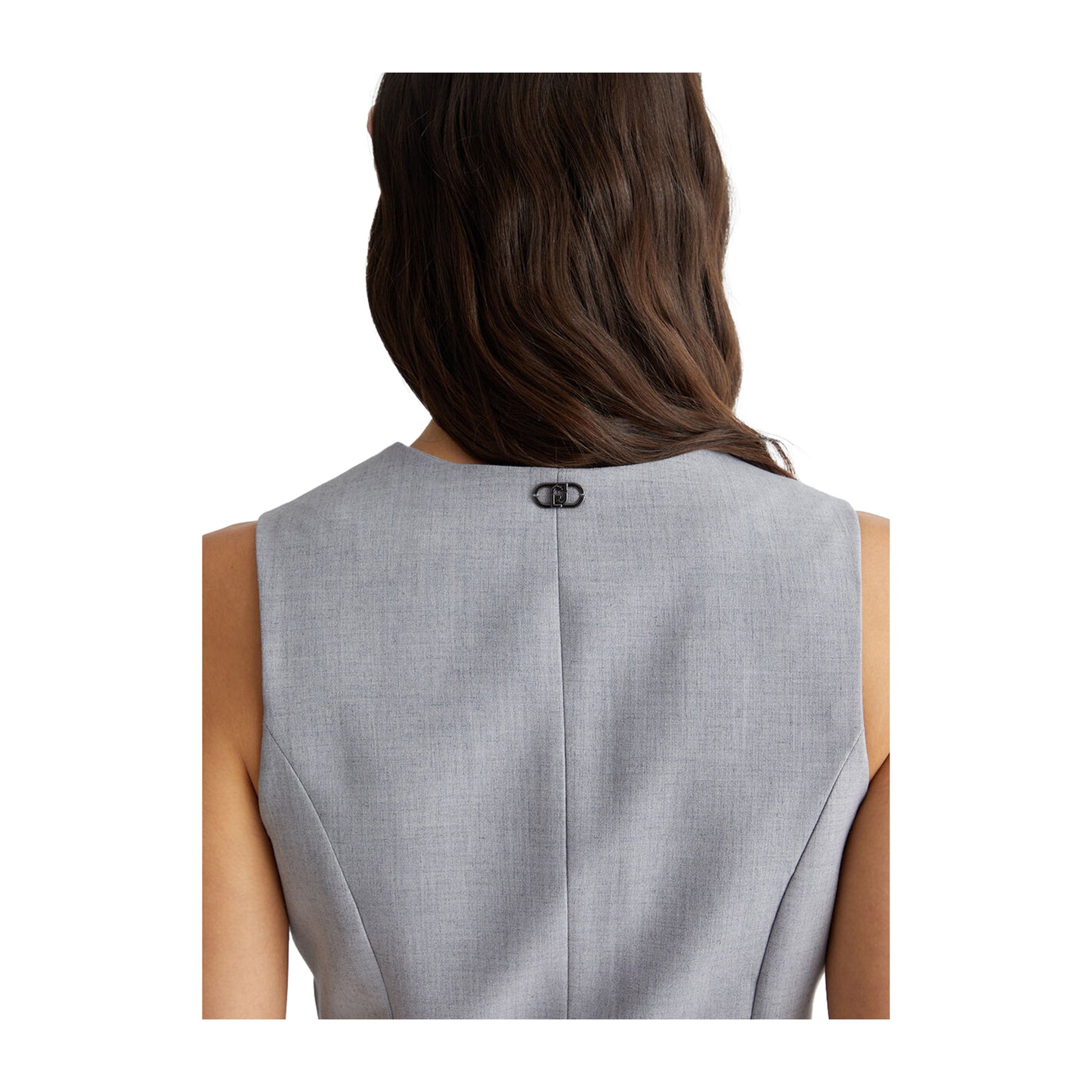 Gilet Donna in Twill grigio con scollo a V retro