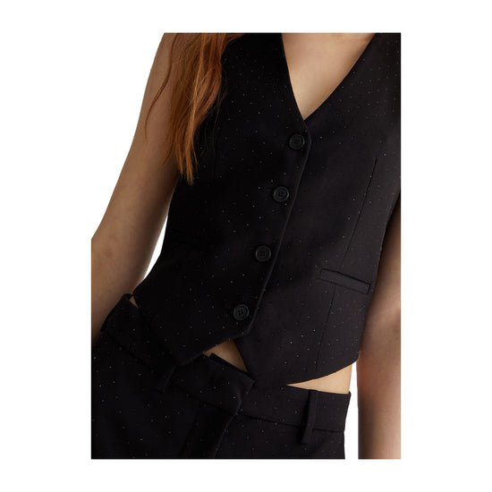 Gilet Donna in Twill nero con applicazioni dettaglio