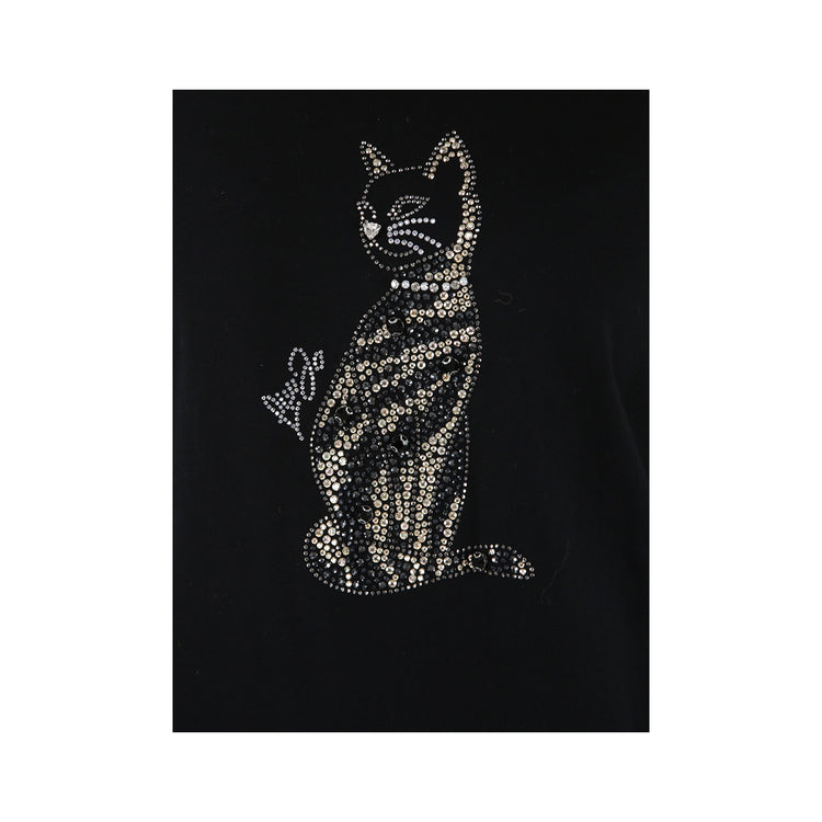 T-Shirt Donna con gatto con strass