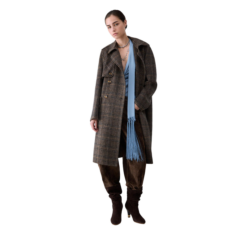 Cappotto lungo Donna con motivo check modella frontale