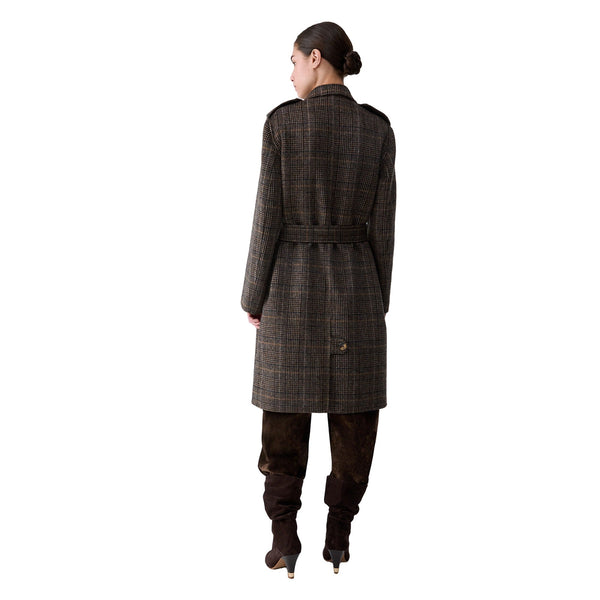 Cappotto lungo Donna con motivo check modella retro