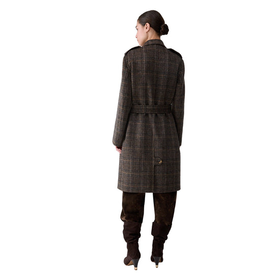 Cappotto lungo Donna con motivo check modella retro