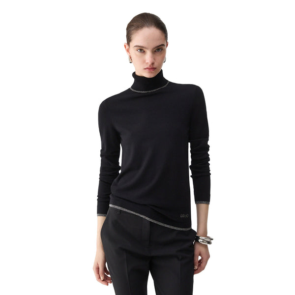 Maglia Donna con profili lurex nero modella frontale