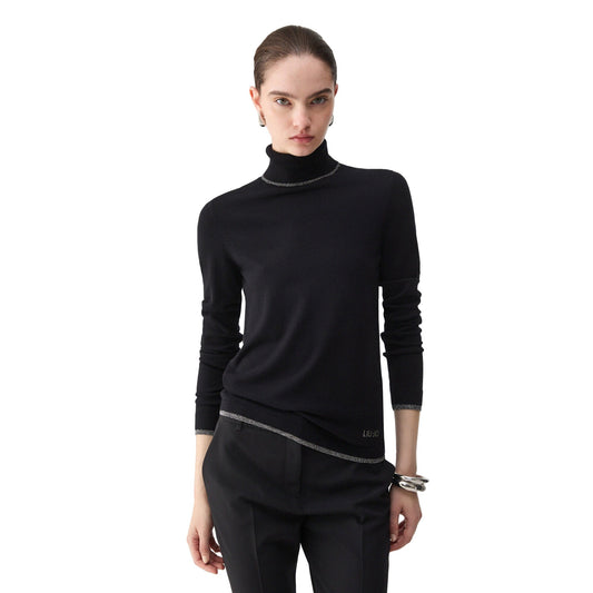 Maglia Donna con profili lurex nero modella frontale