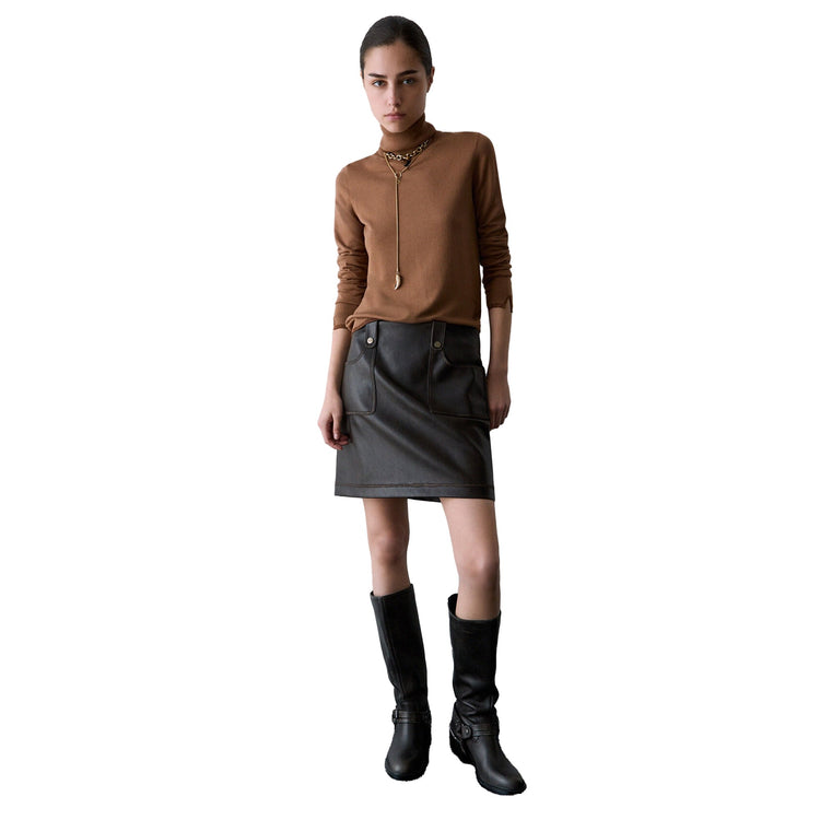 Maglia Donna con profili lurex marrone modella frontale intera