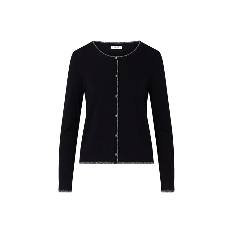 Cardigan Donna con profili in lurex nero