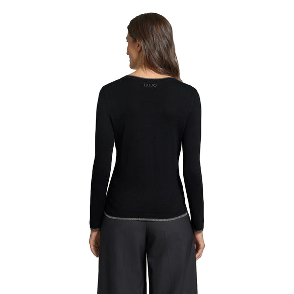 Maglia Donna in nero con dettagli in lurex modella retro