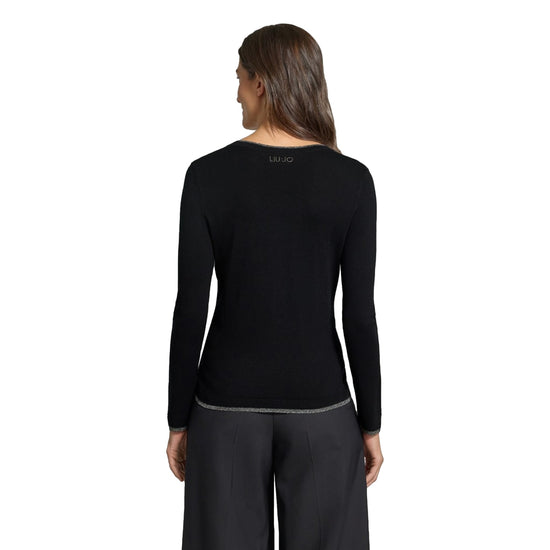 Maglia Donna in nero con dettagli in lurex modella retro