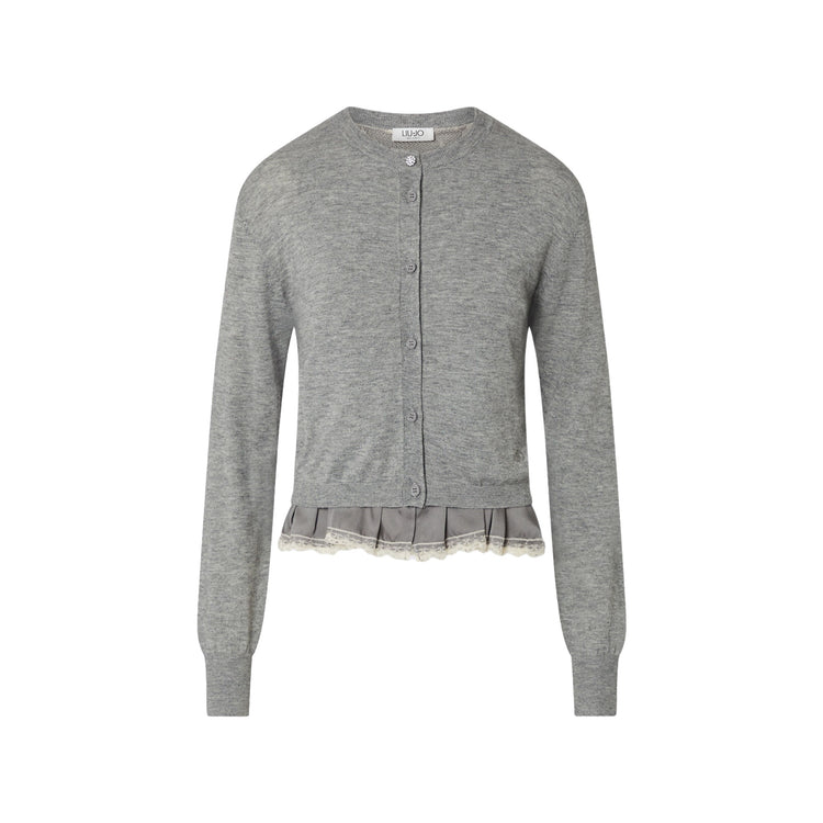 Cardigan Donna con dettaglio lingerie Grigio