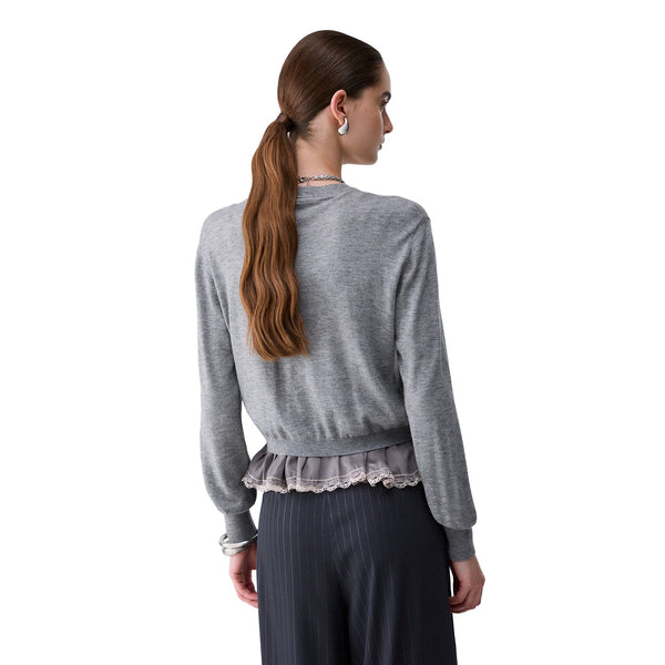 Cardigan Donna con dettaglio lingerie Grigio modella retro