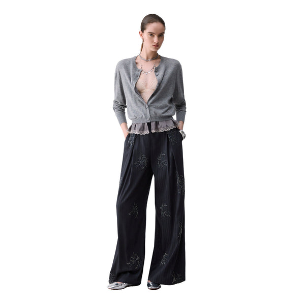 Cardigan Donna con dettaglio lingerie Grigio modella intera frontale