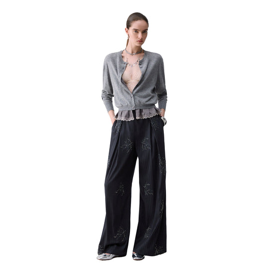 Cardigan Donna con dettaglio lingerie Grigio modella intera frontale