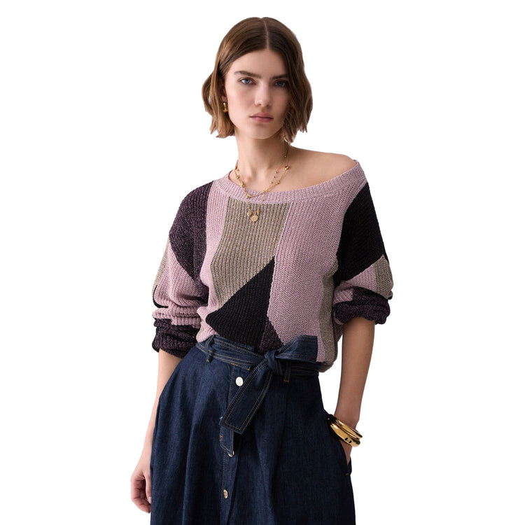 Maglia Donna con intarsi lamé modella frontale