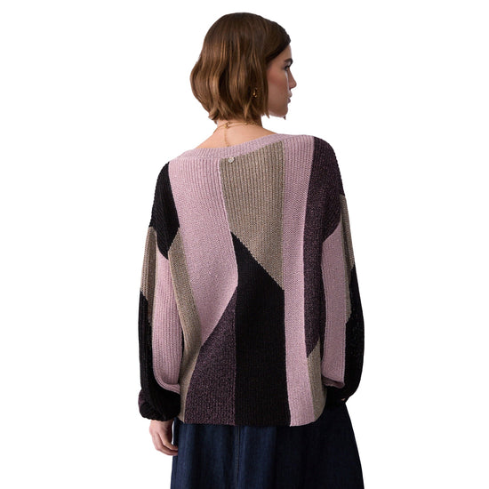 Maglia Donna con intarsi lamé modella retro