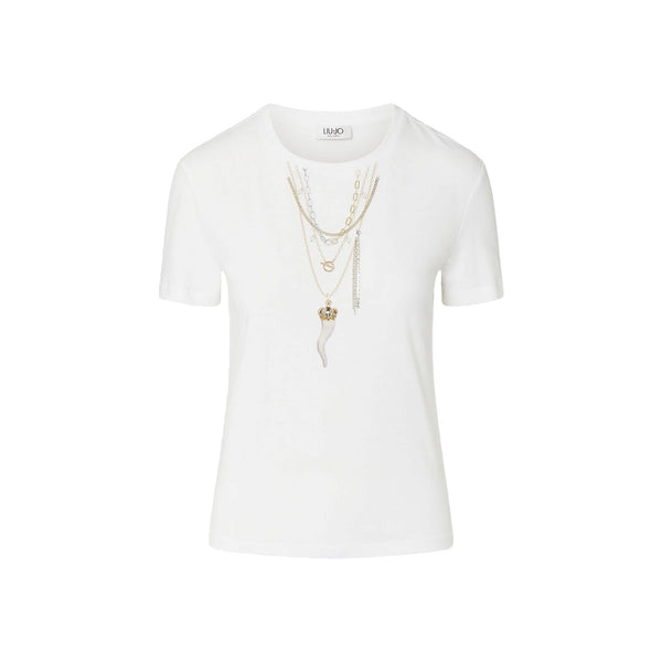 T-shirt Donna con stampa charm e chains in colore bianco