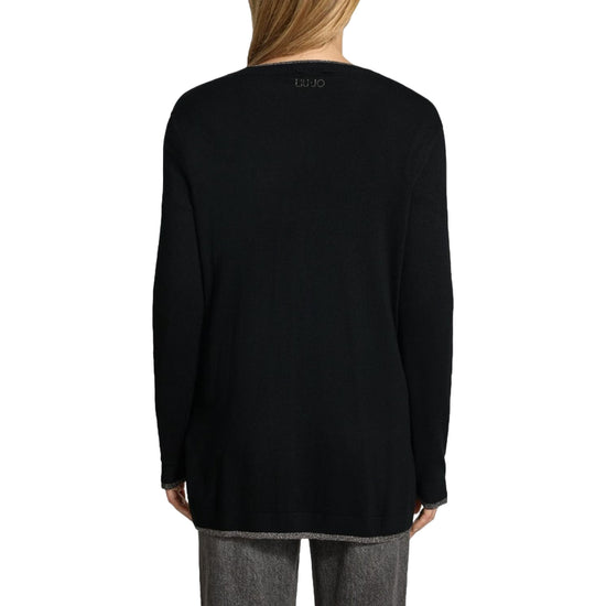 Cardigan Donna con profili lurex Nero modella retro