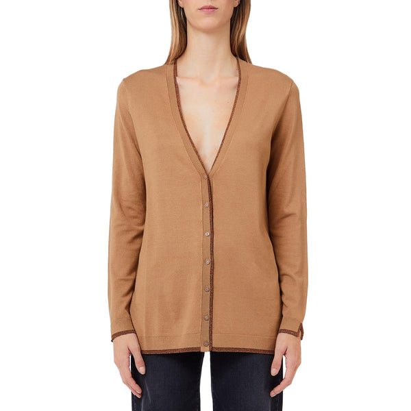 Cardigan Donna con profili lurex Marrone chiaro