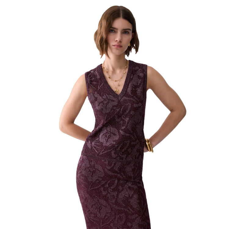 Top Donna in maglia lamé modella frontale