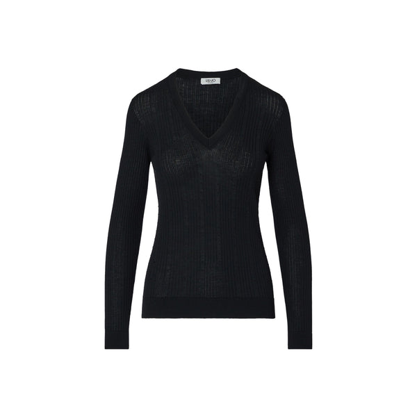 Maglia Donna in lana nera con scollo V