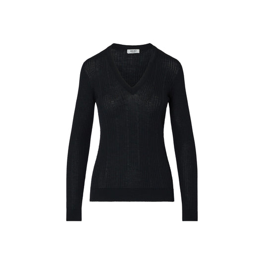Maglia Donna in lana nera con scollo V