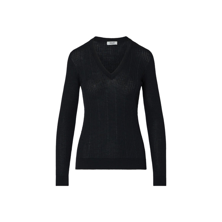 Maglia Donna in lana nera con scollo V