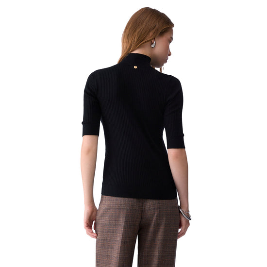 Maglia Donna con manica 3/4 e strass Nero modella retro