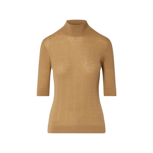 Maglia Donna con manica 3/4 e strass beige