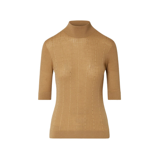 Maglia Donna con manica 3/4 e strass beige