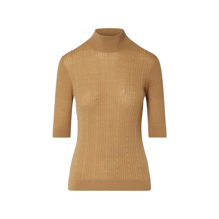 Maglia Donna con manica 3/4 e strass beige