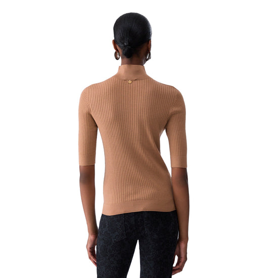 Maglia Donna con manica 3/4 e strass beige modella retro