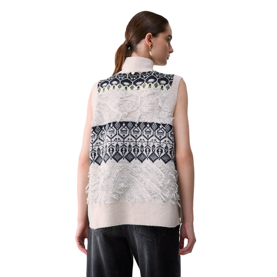 Gilet jacquard Donna con ricami gioielli Bianco modella retro