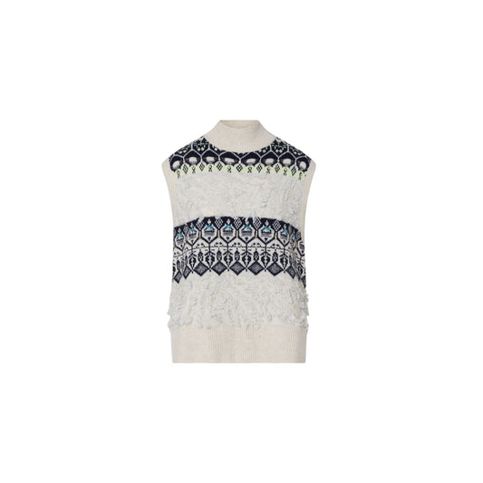 Gilet jacquard Donna con ricami gioielli Bianco