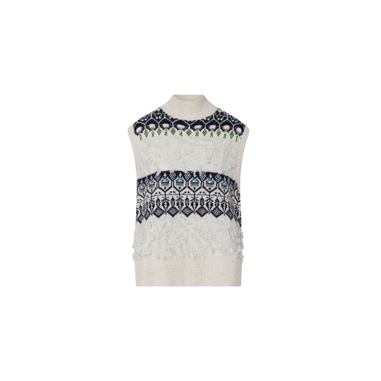 Gilet jacquard Donna con ricami gioielli Bianco