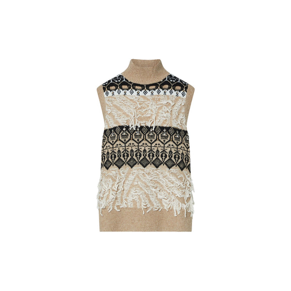 Gilet jacquard Donna con ricami gioielli Beige
