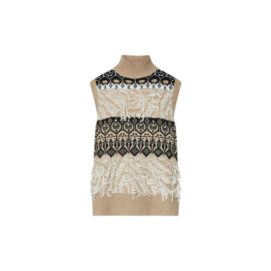 Gilet jacquard Donna con ricami gioielli Beige